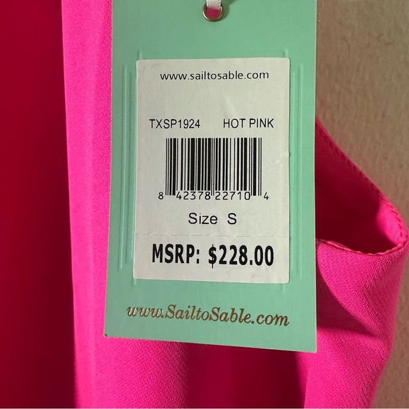 NWT Tuckernuck x Sail To Sable Cowl Neck Button Back Shift Dress Navy Hot Pink - Picture 8 of 13